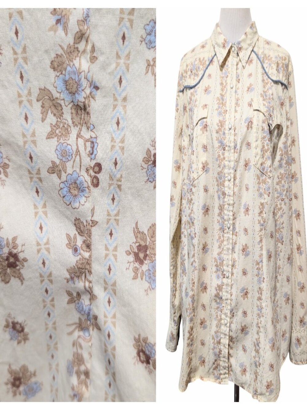 Roper Womens Sz 1X Cream Floral Pearl Snap Pockets Long Sleeve Western Rodeo Top